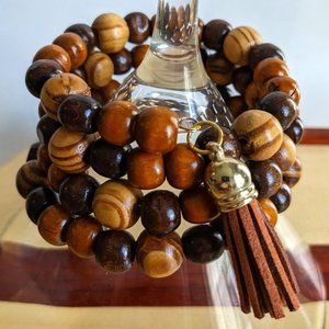 Wooden Beaded Memory Wire Bracelet